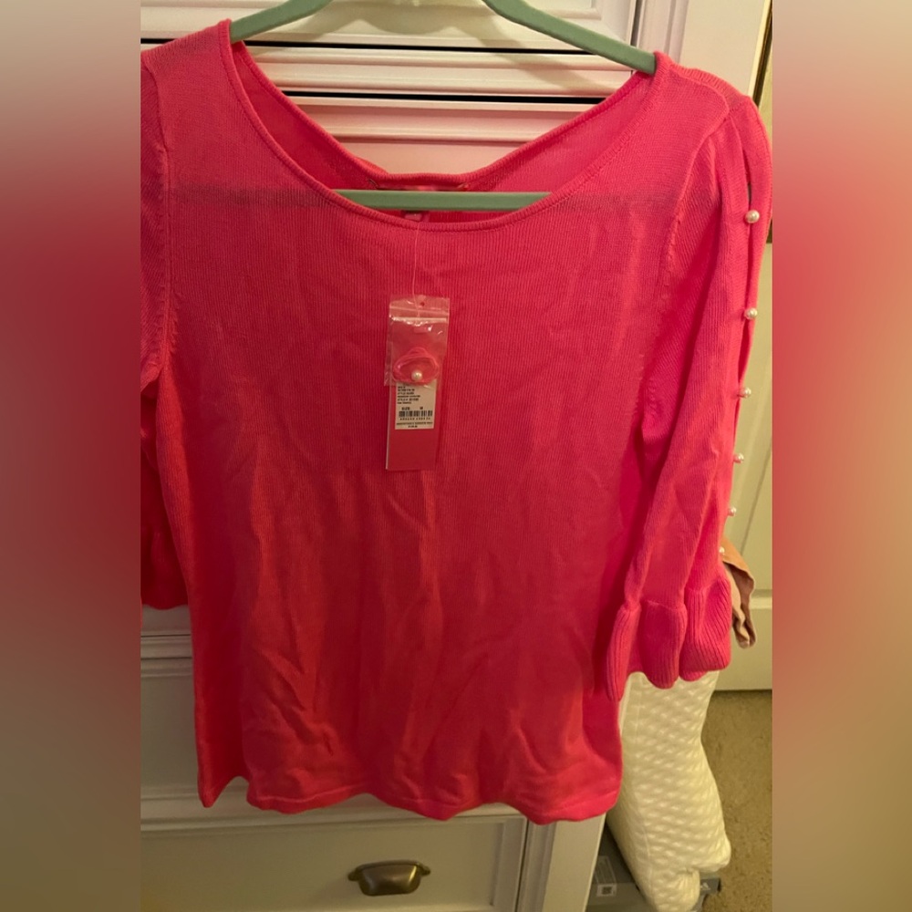 Lilly Pulitzer Pink Sweater with Pearl Details.  Rosemary Sweater.